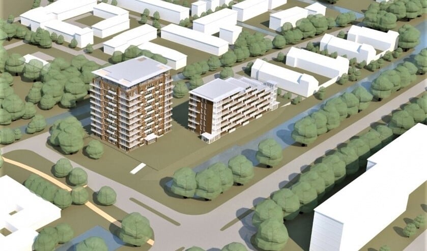 Er komen twee woongebouwen van respectievelijk 11 en maximaal 7 verdiepingen (tekening: pr).
