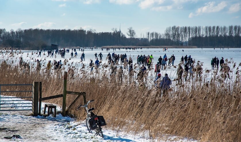 <p>Druk met schaatsers op de Vogelplas aan de Oostvlietweg, nabij Vlietland (foto: Michel Groen). </p>
