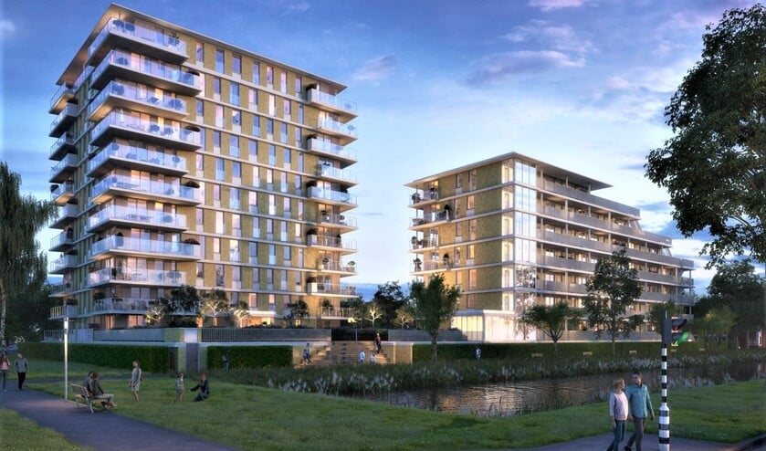 <p>Op de Prinses Carolinalaan bij de hoek Noordsingel / Veurse Achterweg verrijzen twee nieuwe gebouwen (impressie: Cieremans Van Reijn).</p>