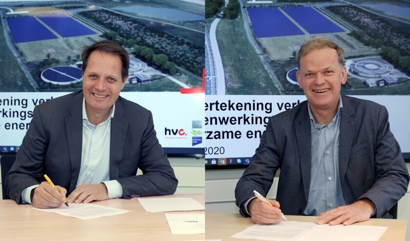 <p>Links Arjan ten Elshof (HVC) en rechts Leo Stehouwer (waterschap Hollandse Delta). </p>