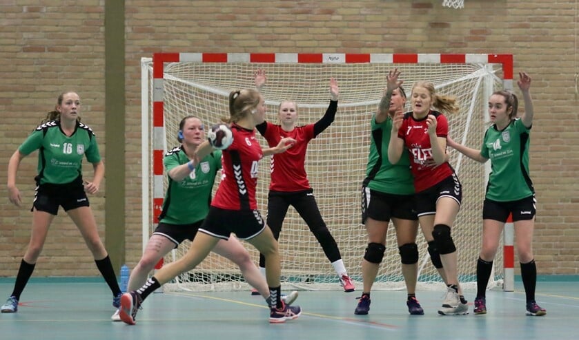 <p>Keepster Eva van Leeuwen: ''Zodra we na de coronaperiode weer mogen handballen, willen we er in de zaal met z'n allen voor gaan om stappen te maken naar de hogere klassen.'' Archieffoto Theo van Kralingen.</p>