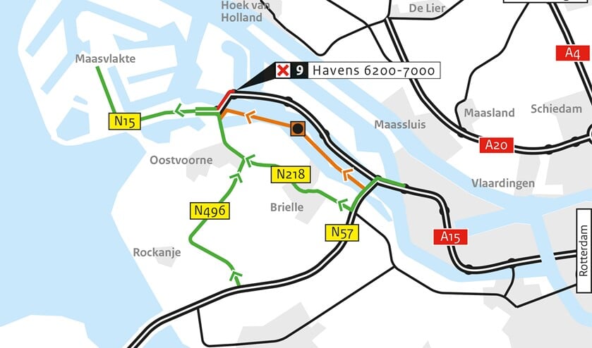 De omleiding richting de Maasvlakte