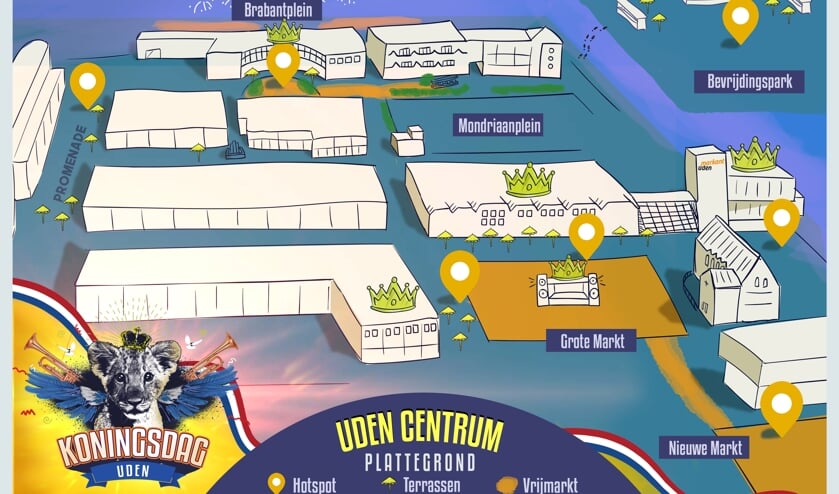 Op deze plattegrond zie je wat er waar te doen is in Uden