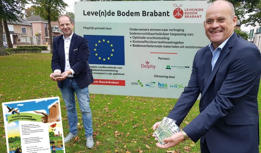 <p>Wethouders Wouter Bollen en Huub Bellemakers ondertekenen ambitiestatement Duurzame Gronduitgifte</p>