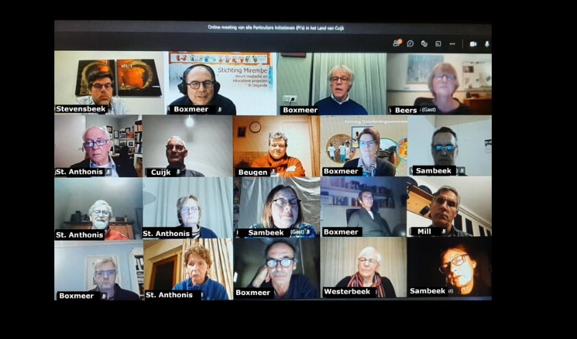 De deelnemers aan de online bijeenkomst over internationale samenwerking in het Land van Cuijk.