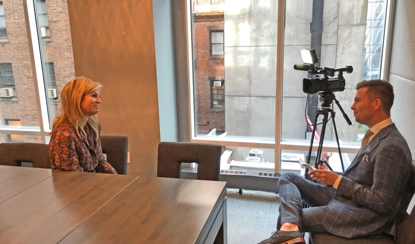 <p>Erpenaar Rick Evers interviewt Maxima in New York in 2019.</p>