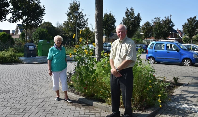 Buurvrouw Bolleboom en Barend Hofman voor het plantsoen.