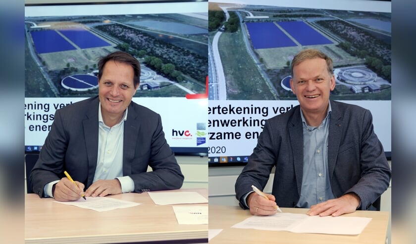 <p>Arjan ten Elshof (HVC) en rechts Leo Stehouwer (waterschap Hollandse Delta). (foto; Rob Kamminga)</p>