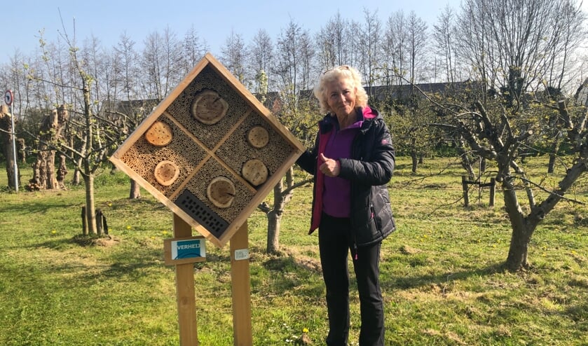 <p>Myriam Börger is blij met het bijenhotel.</p>