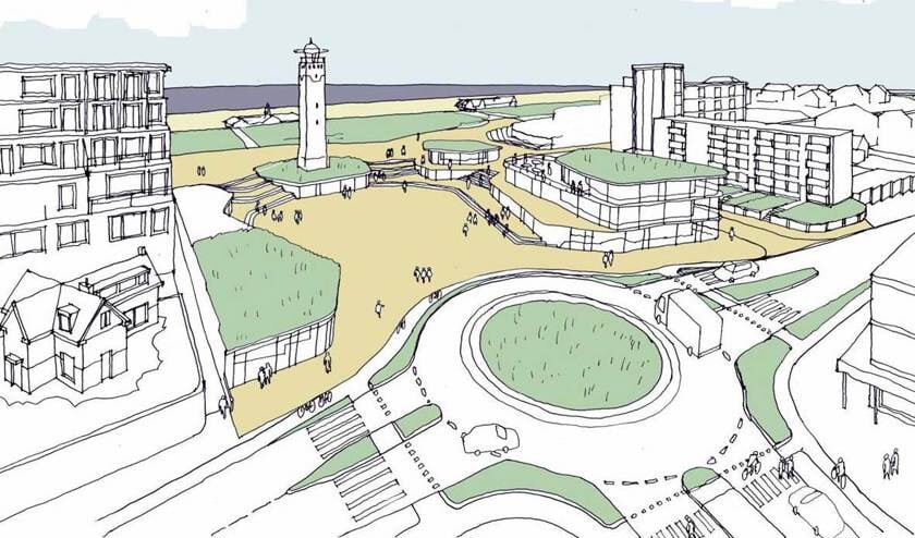 Deze plannen voor het Vuurtorenplein zijn resoluut van tafel geveegd. | Afb. PR