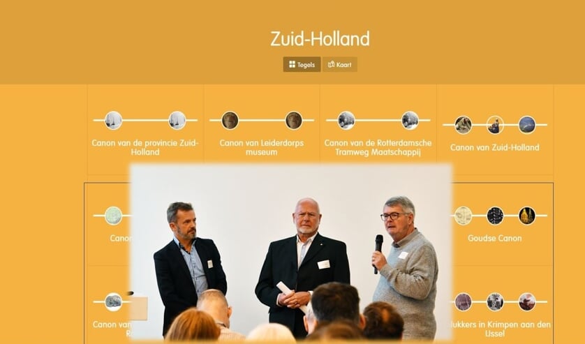 Een beeld van de website met bestuursleden Diebels (links) en Gerrese (midden) van het Leiderdorps Museum.