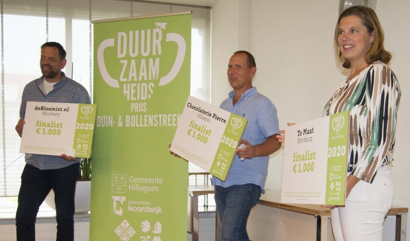 De finalisten voor de Duurzaamheidsprijs. v.l.n.r. Thomas Clavaux, Gert van Soest en Marjolijn Balk. (foto Van Dalen)