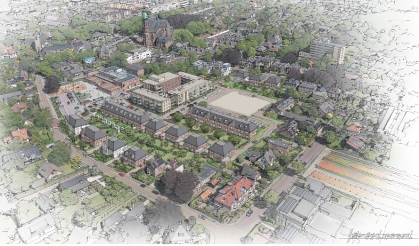 Impressie van de nieuwbouw op het braakliggende terrein Trompenburg.