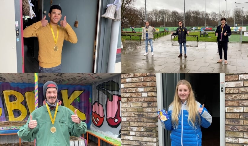 <p>De ontvangers van de Jongerenwaardering, vanaf linksboven met de klok mee: Juliano, Gijs, Ment en Jules van Alecto, Bo en Dennis. | Foto: PR</p>