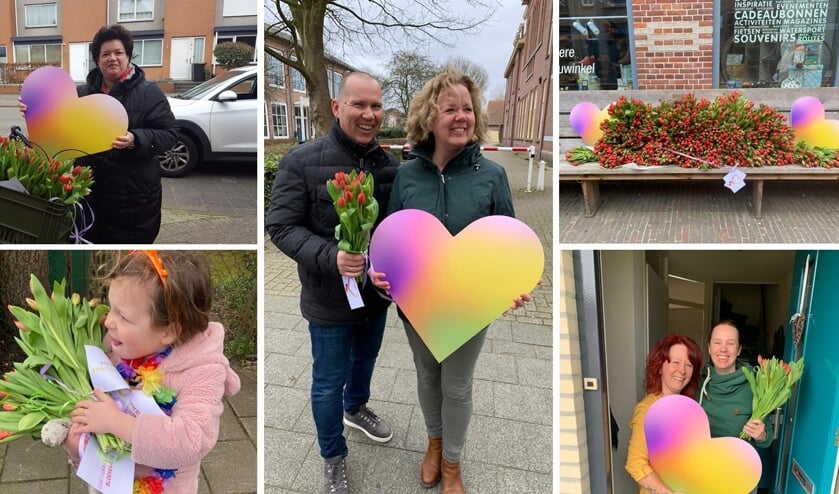 <p>In HIllegom kregen Gert - Pierre - en Karin van Soest (midden) een bloemetje. | Foto: pr.</p>