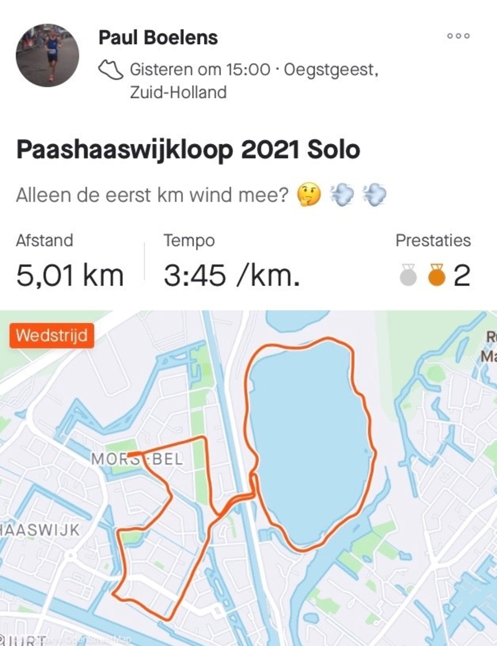 <p>De Strava-route die Paul liep.</p>